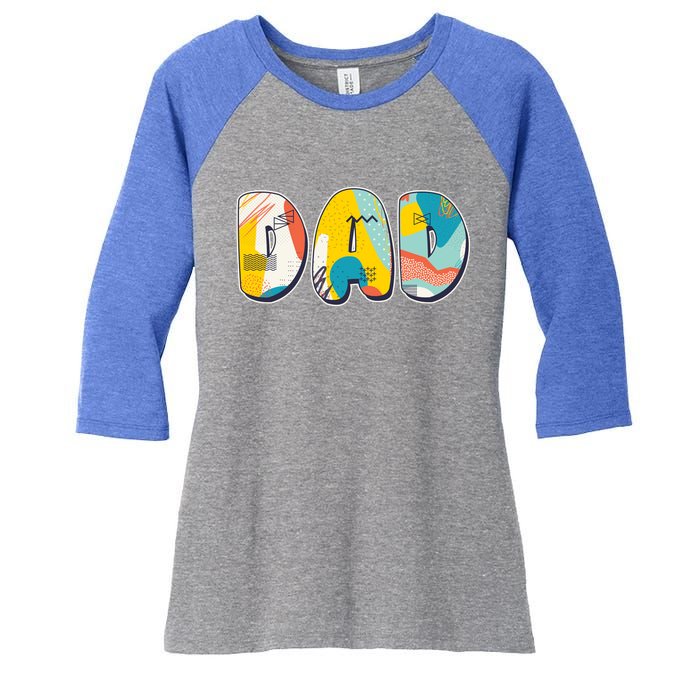 Retro Mod Pattern Dad Logo Women's Tri-Blend 3/4-Sleeve Raglan Shirt