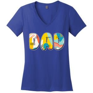 Retro Mod Pattern Dad Logo Women's V-Neck T-Shirt