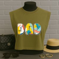 Retro Mod Pattern Dad Logo Garment-Dyed Women's Muscle Tee