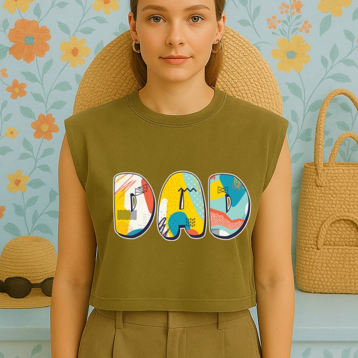 Retro Mod Pattern Dad Logo Garment-Dyed Women's Muscle Tee