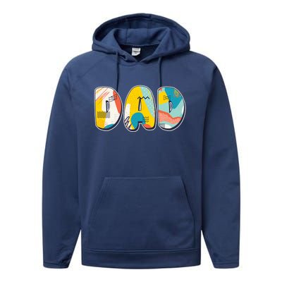 Retro Mod Pattern Dad Logo Performance Fleece Hoodie