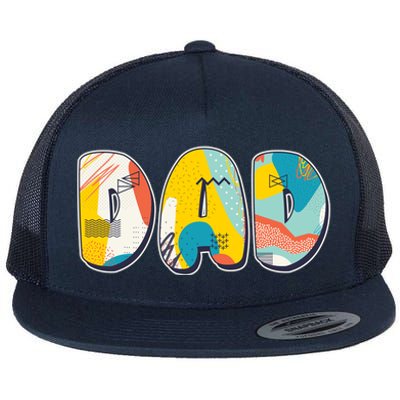 Retro Mod Pattern Dad Logo Flat Bill Trucker Hat