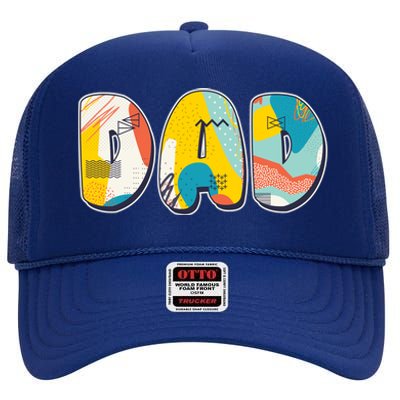 Retro Mod Pattern Dad Logo High Crown Mesh Back Trucker Hat