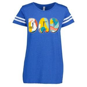 Retro Mod Pattern Dad Logo Enza Ladies Jersey Football T-Shirt