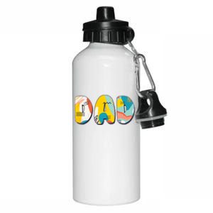 Retro Mod Pattern Dad Logo Aluminum Water Bottle