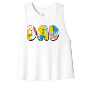 Retro Mod Pattern Dad Logo Women's Racerback Cropped Tank