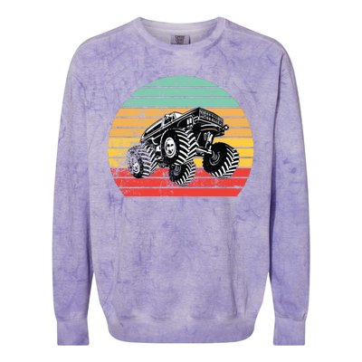 Retro Monster Truck Emblem Colorblast Crewneck Sweatshirt