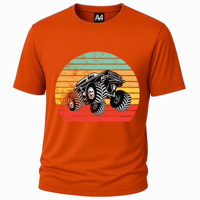 Retro Monster Truck Emblem Cooling Performance Crew T-Shirt