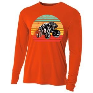 Retro Monster Truck Emblem Cooling Performance Long Sleeve Crew