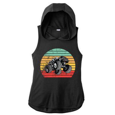 Retro Monster Truck Emblem Ladies PosiCharge Tri-Blend Wicking Draft Hoodie Tank