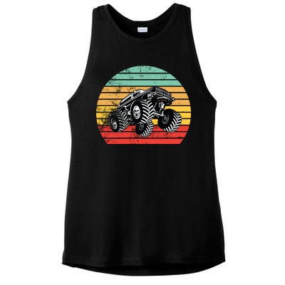 Retro Monster Truck Emblem Ladies PosiCharge Tri-Blend Wicking Tank