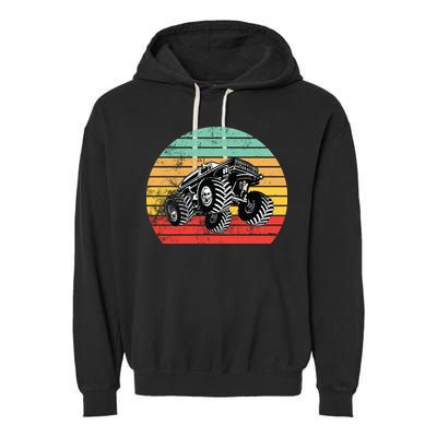 Retro Monster Truck Emblem Garment-Dyed Fleece Hoodie