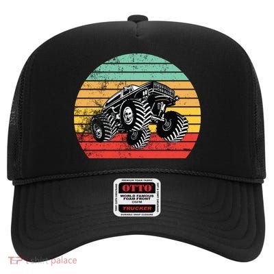 Retro Monster Truck Emblem High Crown Mesh Back Trucker Hat