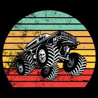 Retro Monster Truck Emblem Flexfit Unipanel Trucker Cap