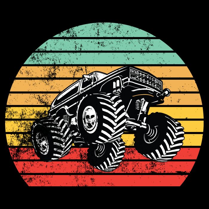 Retro Monster Truck Emblem Flexfit Unipanel Trucker Cap