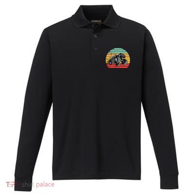 Retro Monster Truck Emblem Performance Long Sleeve Polo