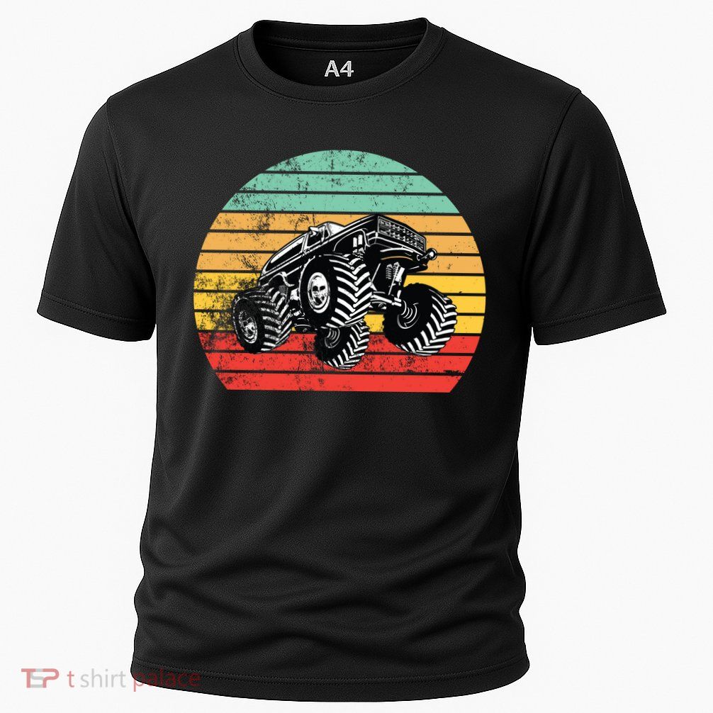 Retro Monster Truck Emblem Cooling Performance Crew T-Shirt