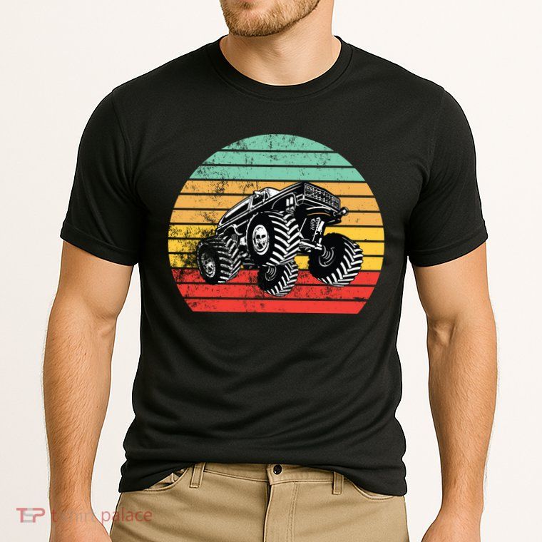 Retro Monster Truck Emblem Cooling Performance Crew T-Shirt
