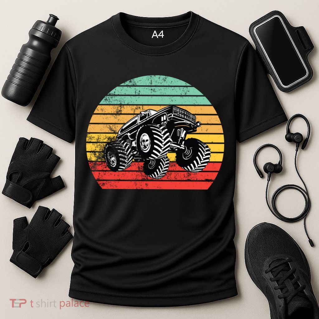 Retro Monster Truck Emblem Cooling Performance Crew T-Shirt