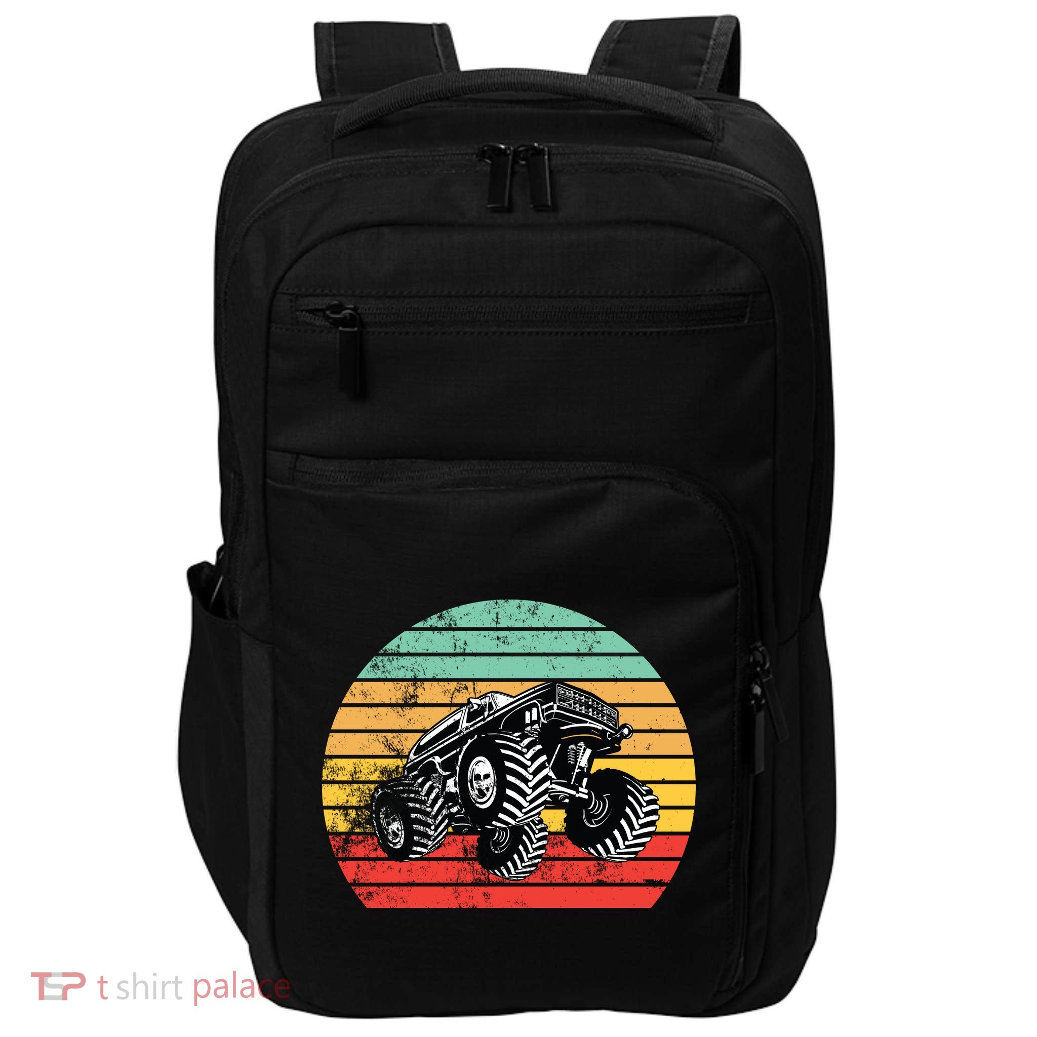 Retro Monster Truck Emblem Impact Tech Backpack