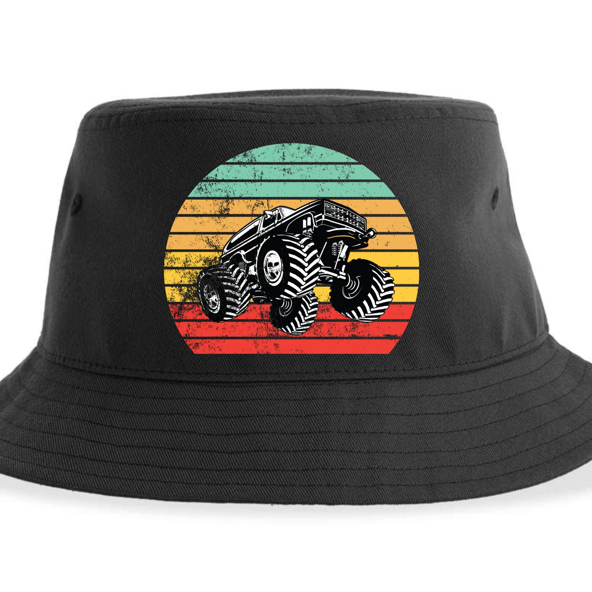 Retro Monster Truck Emblem Sustainable Bucket Hat