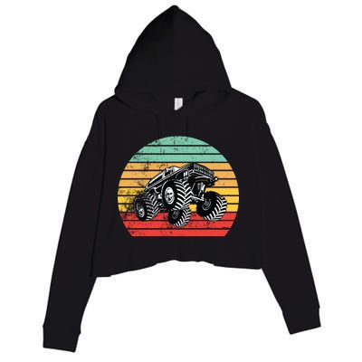 Retro Monster Truck Emblem Crop Fleece Hoodie