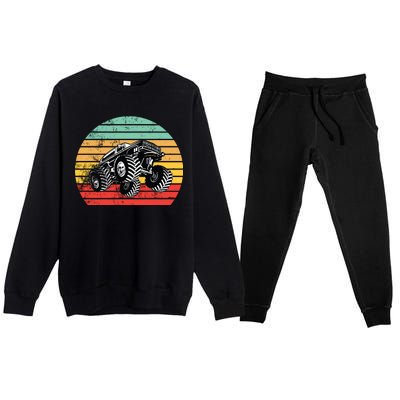 Retro Monster Truck Emblem Premium Crewneck Sweatsuit Set