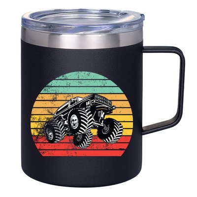 Retro Monster Truck Emblem 12oz Stainless Steel Coffee Mug