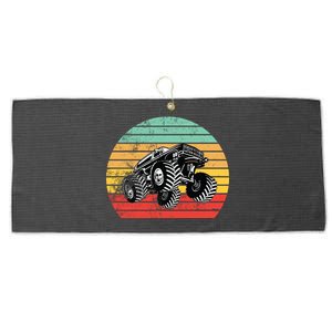 Retro Monster Truck Emblem Large Microfiber Waffle Golf Towel