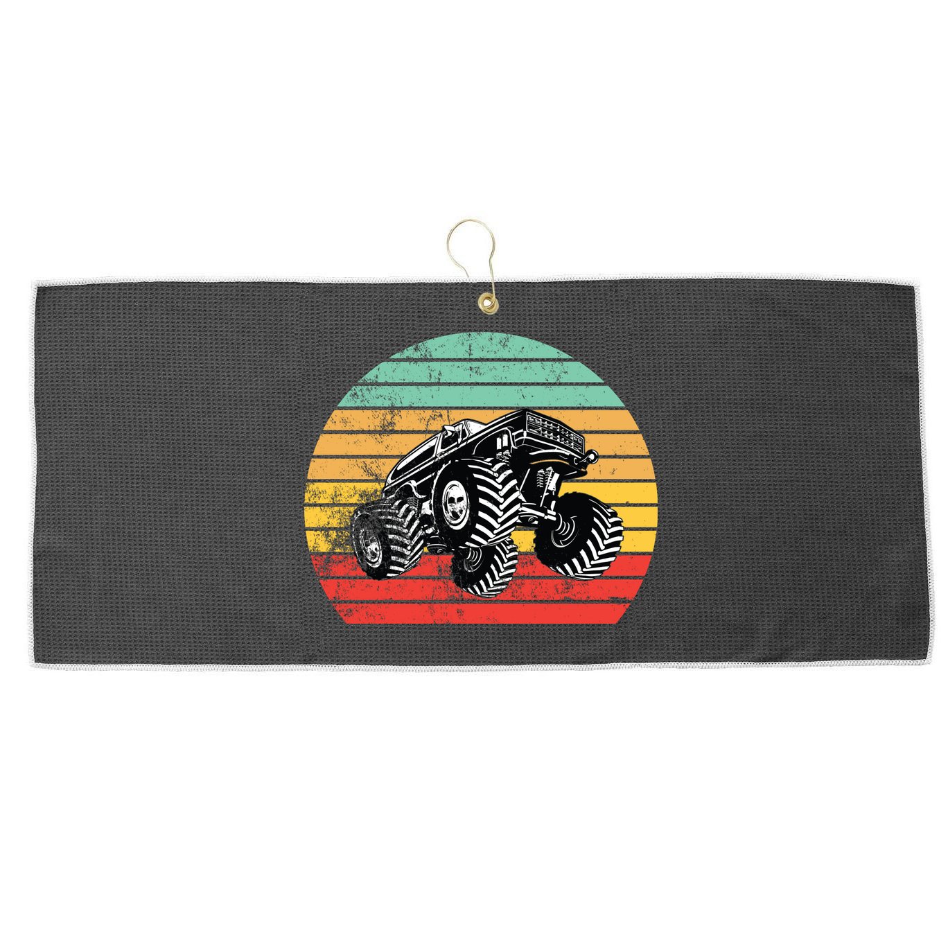 Retro Monster Truck Emblem Large Microfiber Waffle Golf Towel