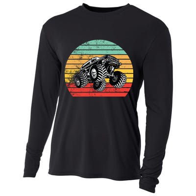 Retro Monster Truck Emblem Cooling Performance Long Sleeve Crew