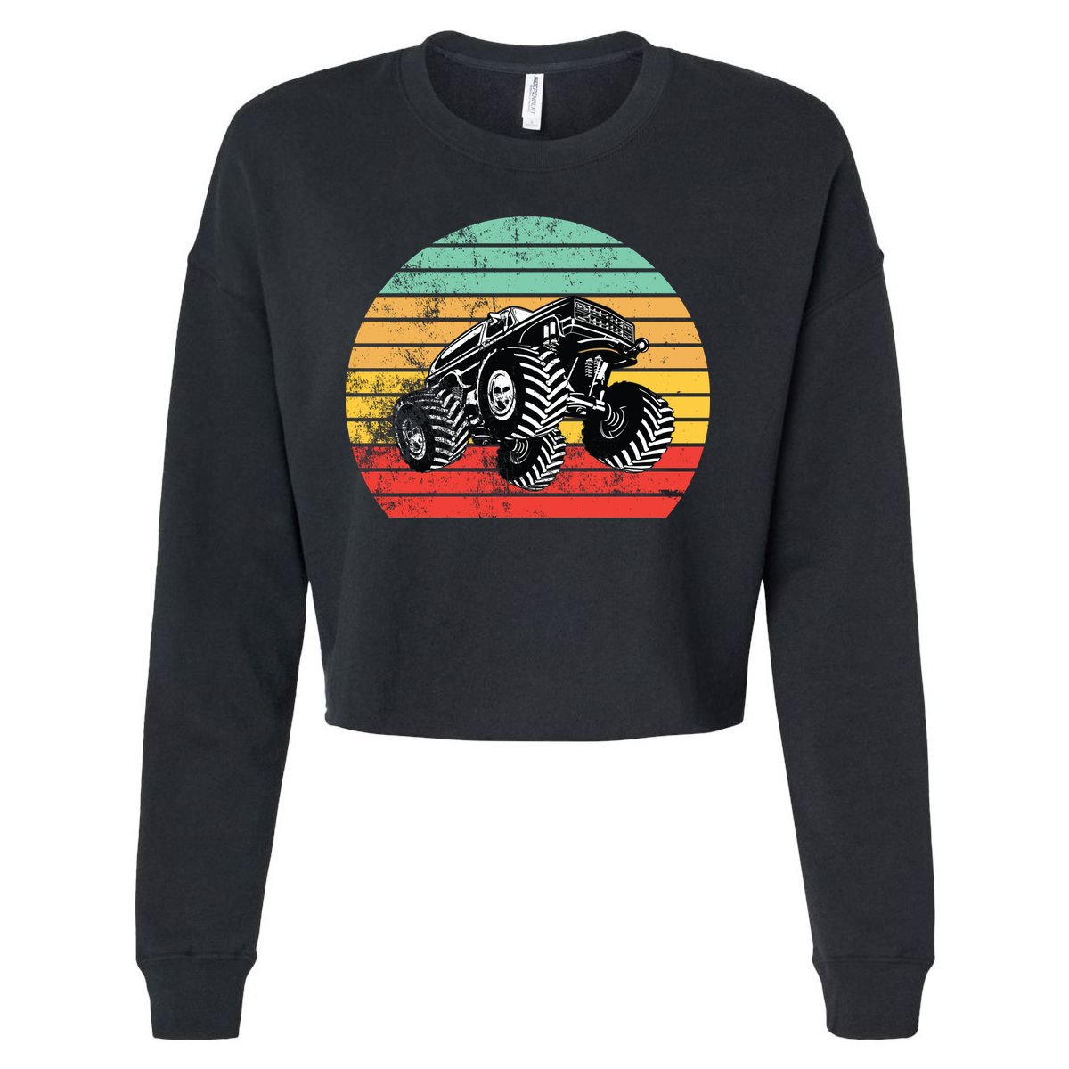 Retro Monster Truck Emblem Cropped Pullover Crew