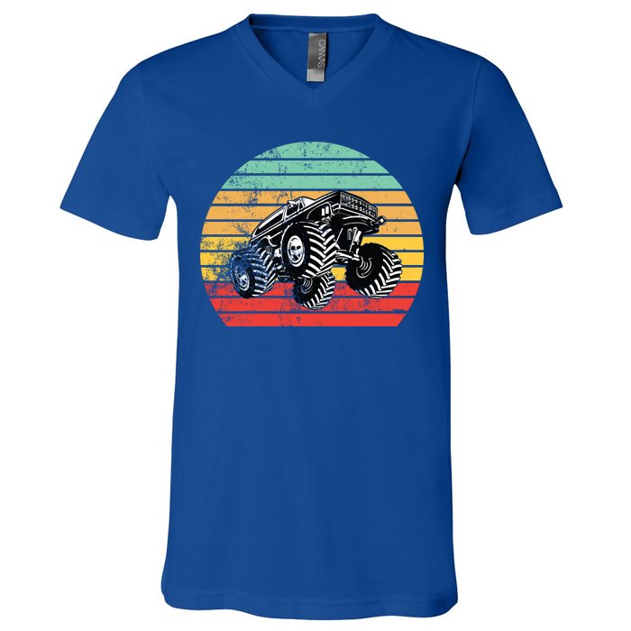 Retro Monster Truck Emblem V-Neck T-Shirt