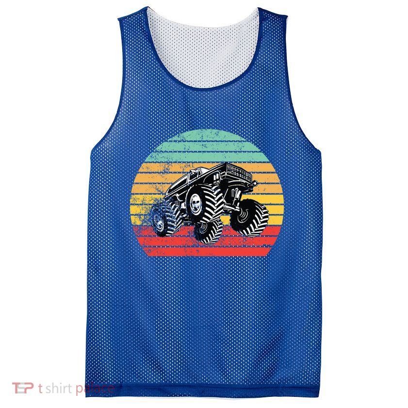Retro Monster Truck Emblem Mesh Reversible Basketball Jersey Tank