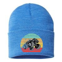 Retro Monster Truck Emblem Sustainable Knit Beanie