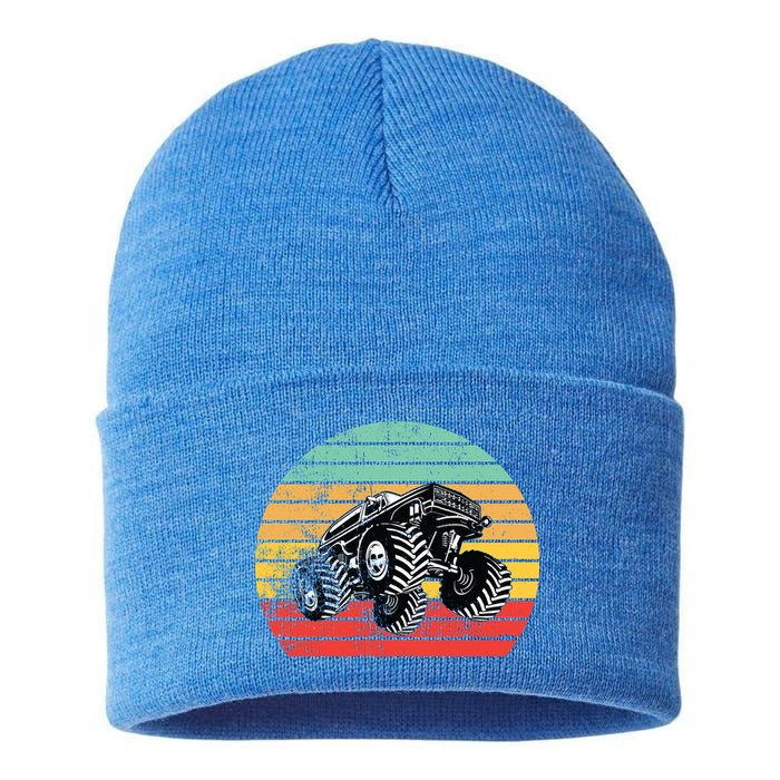 Retro Monster Truck Emblem Sustainable Knit Beanie