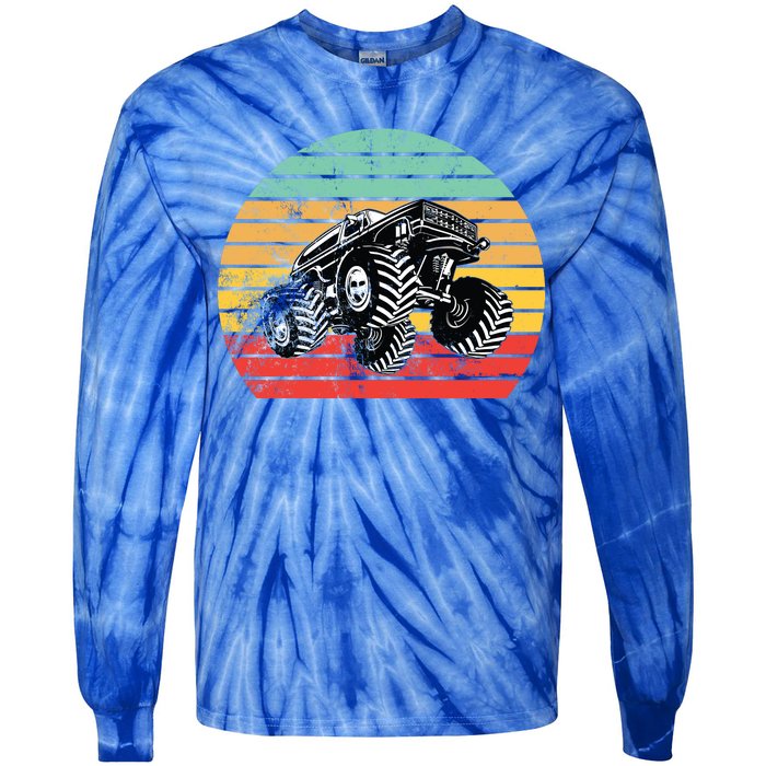 Retro Monster Truck Emblem Tie-Dye Long Sleeve Shirt