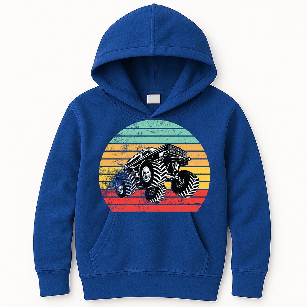 Retro Monster Truck Emblem Kids Hoodie