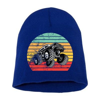 Retro Monster Truck Emblem Short Acrylic Beanie