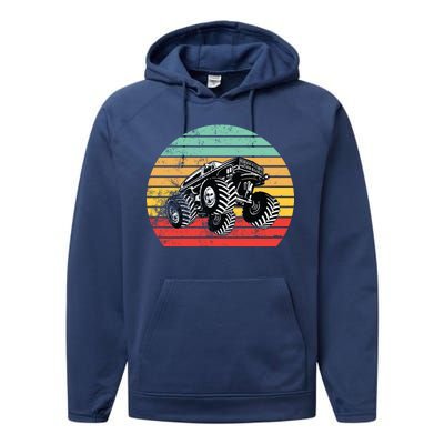 Retro Monster Truck Emblem Performance Fleece Hoodie