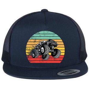 Retro Monster Truck Emblem Flat Bill Trucker Hat