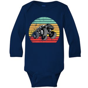 Retro Monster Truck Emblem Baby Long Sleeve Bodysuit