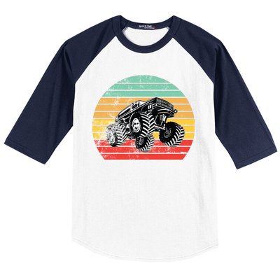 Retro Monster Truck Emblem Baseball Sleeve Shirt