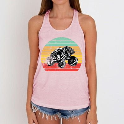 Retro Monster Truck Emblem Women's Knotted Racerback Tank