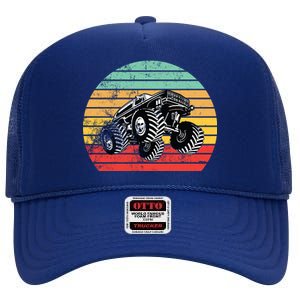 Retro Monster Truck Emblem High Crown Mesh Back Trucker Hat