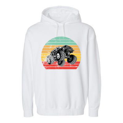 Retro Monster Truck Emblem Garment-Dyed Fleece Hoodie