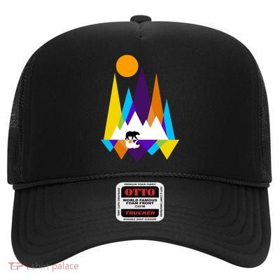 Retro Mount Bear Sunset High Crown Mesh Back Trucker Hat