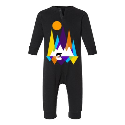 Retro Mount Bear Sunset Infant Fleece One Piece