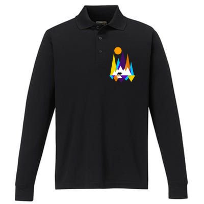 Retro Mount Bear Sunset Performance Long Sleeve Polo