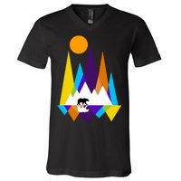 Retro Mount Bear Sunset V-Neck T-Shirt